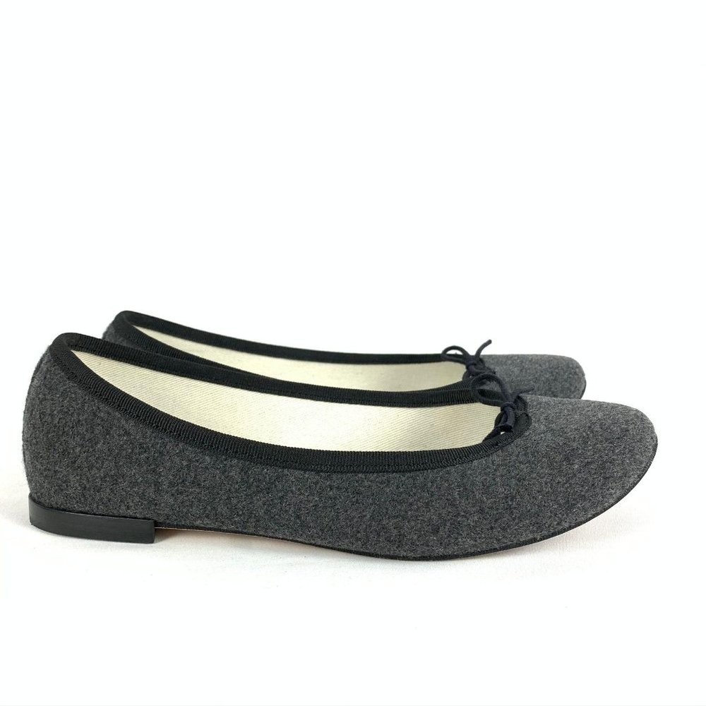 Repetto Paris Wool Ballet Flats Gray Round Toe Bow